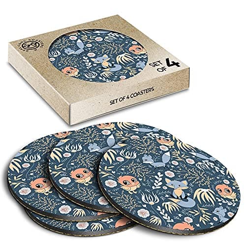Image of 4 x Eco Boxed Cork Coasters - Cute Woodland Animals Birds Fox Foxes Drink Cup Mug Glass Table Mat #44819