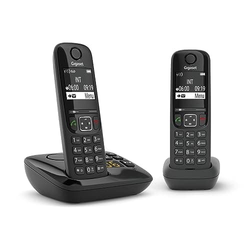 Image of Gigaset AS690A Easy to Use Cordless DECT Home Digital Telephone with Answering Machine, Speakerphone, Nuisance Call Block - Black/Grey (Twin Pack)