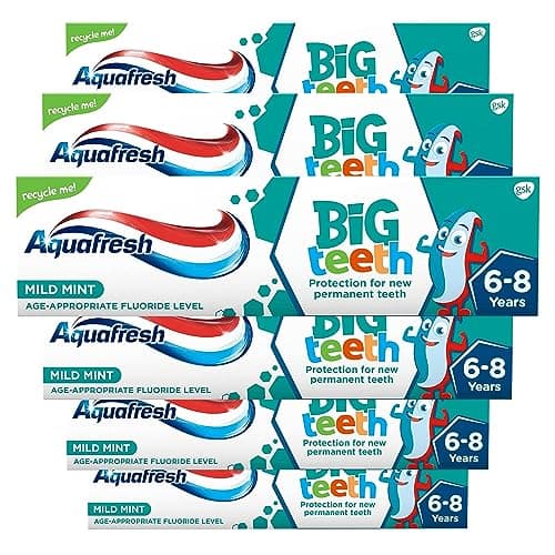 Image of Aquafresh Big Teeth Toothpaste, for Kids Teeth, 6-8 Years, 50ml - Pack of 6