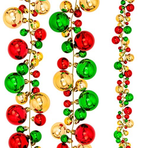 Image of Waline Christmas Ball Garland - 6ft Bauble Garland with Shatterproof Balls - Red, Green, Gold - Indoor/Outdoor - Xmas Party Supplies