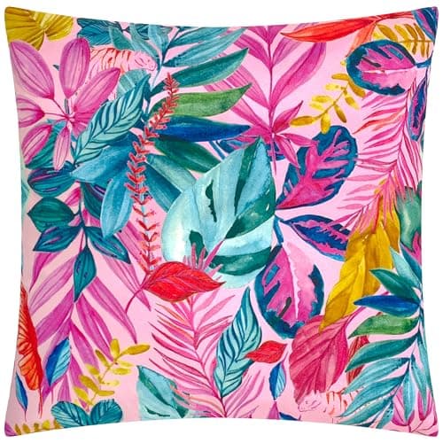 Image of furn. Psychedelic Jungle Polyester Filled Cushion – Water Resistant Colourful Tropical Leaf Outdoor Decorative Pillow (Multicolour - 43x43cm)