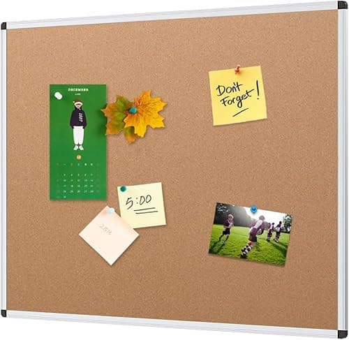 Image of VIZ-PRO Cork Notice Board 60 X 45 cm, Pin Board Bulletin Board for Office School Home Classic Aluminium Frame