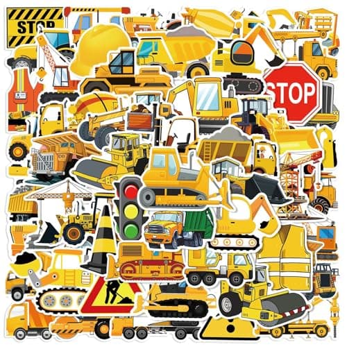 Image of Construction Vehicle Truck Stickers 50PCS for Laptop Bike Luggage Water Bottles Skateboard Computer Phone Notebook Scrapbook Helmet Journal,Heavy-Duty Vehicle Waterproof Decals for Teens Kids Adults