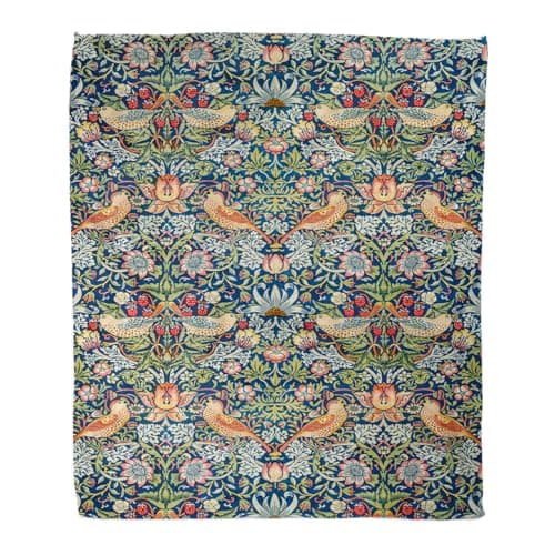 Image of WWOOPLL William Morris Home Decor Throw Blanket, Strawberry Thief Floral Warm Soft Cozy Flannel Bed Blankets for Bed, Couch, Sofa and Chair, Comfort for Kids, Teens, and Adults, 150x200cm