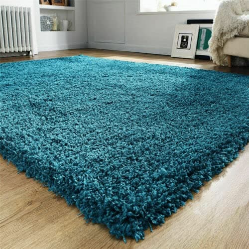 Image of Prime Plus EXTRA THICK HEAVY 5CM PILE SOFT SHAGGY RUGS MODERN AREA RUGS BEDROOM HALL RUGS (Teal Blue, 80 x 150cm)