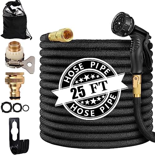 Image of Expandable Garden Hose Pipe 25FT, 3 Times Expanding Flexible Magic Lightweight Watering Hose Pipe with 10 Function Spray Gun/Brass Fittings/Anti-Leakage with 3/4''&1/2'' Connectors Hosepipe(25ft)