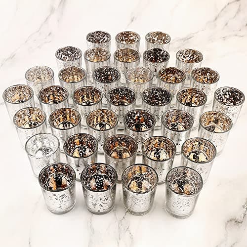 Image of BTGLLAS Clear Glass Tea Light Holders - Votive Candle Holders Bulk for Weddings Events - Glass Votives for Wedding Centerpieces, Christmas, Thanksgiving - Candle Accessories Decor (Silver - 36pcs)
