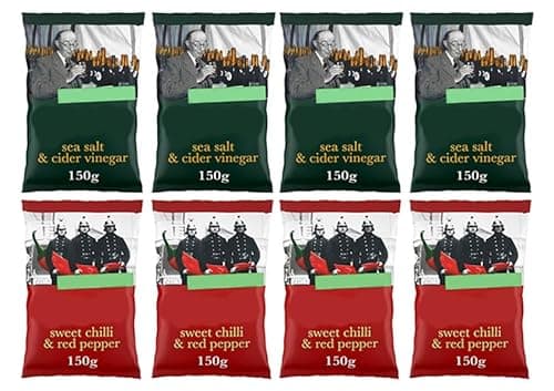 Image of Sea Salt & Cider Vinegar and Sweet Chilli & Red Pepper Sharing Crisps, 150g Each, Suitable for Vegetarians, Pack of 8