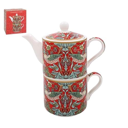 Image of The Leonardo Collection William Morris Strawberry Thief Tea for One | Ceramic Teapot and Cup Set | Beautiful Gift for Home Use | Stylish Printed Teapot