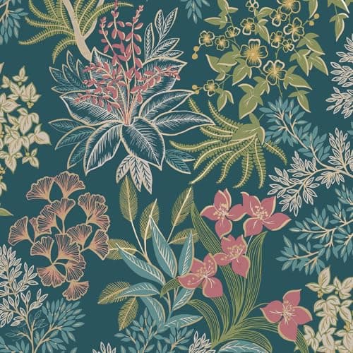 Image of Holden Full Bloom Botanical Themed Floral Wallpaper Ideal for Bedrooms, Livin Spaces, Dining Rooms, Romantic Sung Rooms Teal (14220)