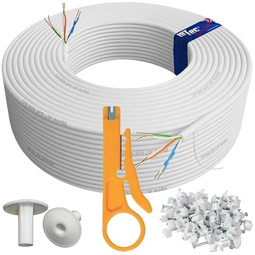 Image of 1STec 20m Genuine BT CW1308 6 Core 3 Twisted Pair Telephone Master or extension Socket FTTC Broadband Extension Wire with 2 Grommets IDC Insertion Tool 4mm Clips Printed Instructions 20 Metre White