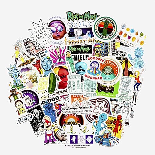 Image of Conquest Journals Rick and Morty Wubba Lubba Dub Dub Vinyl Stickers, 50 Unique Stickers, Waterproof, UV and Scratch Resistant, Great for All Your Gadgets