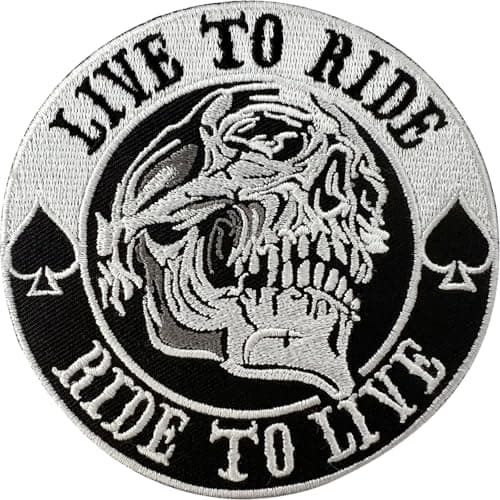 Image of Biker Skull Spades Patch Iron Sew On Cloth Motorcycle Motorbike Embroidery Badge