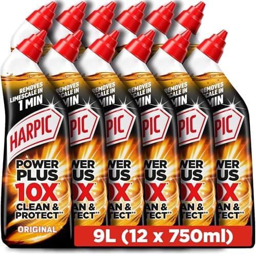 Image of Harpic Power Plus Toilet Cleaning Gel, Original, 750ml (12 x 750ml, Total 9.0L), Removes Limescale in 1 minute, Powerful Deep Clean, Toilet Cleaner, Kills 99.9% of Bacteria