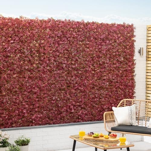 Image of CHRISTOW Artificial Red Acer Trellis, Expanding Garden Privacy Screening, Decorative Willow Fence Wall Screen, Expandable Natural Willow Fencing Panel, Faux Leaf Outdoor Hedge, UV Stabilised 1m x 2m