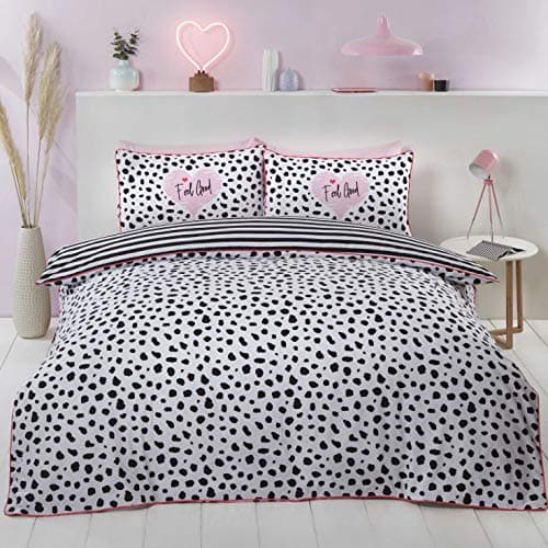 Image of Rapport Dalmatian Black and White Piped Edged Finish Double Duvet Cover Set Bedding Set