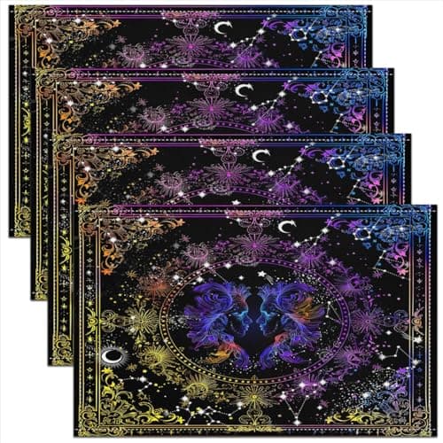 Image of Homemissing Gemini Constellation Table Place Mats, Astrology Placemats Set of 4 Teens Zodiac Psychedelic Placemat for Kitchen Dining Table Decor Indoor Outdoor 45X30cm Horoscope
