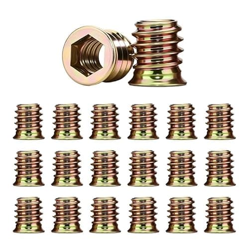 Image of 20-Piece M4 x 10mm Threaded Insert Nuts for Wood - Hex Drive Installation, Zinc Plated Carbon Steel