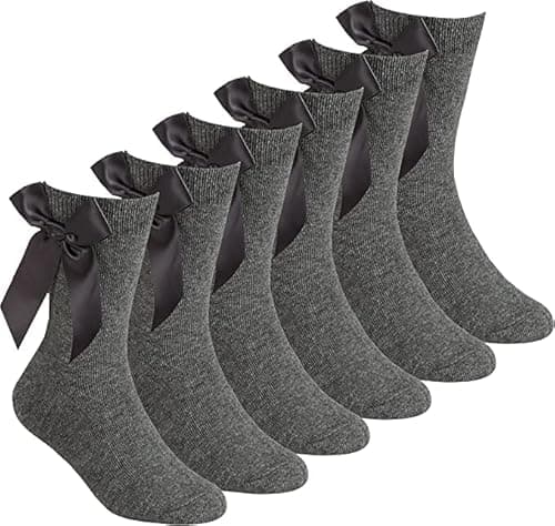 Image of ITRAT® 3 Pairs Ankle Socks with Bow for Kids Girls School Uniform Party Casual Wear Cotton Rich Back to School Mid Calf Socks (4-6 Grey)