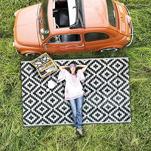 Image of Enipate Geometric Outdoor Rugs for Garden Patios, 4x6ft Waterproof Reversible Decking Rug, Large Plastic Portable Woven Picnic Blankets Carpet Mat