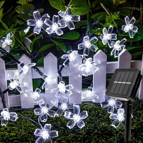 Image of ANTEROOF Cherry Blossom Solar Fairy Lights 50 LED Cold White, Waterproof Outdoor Lights with 8 Modes for Garden, Patio, Wedding & Party Decor
