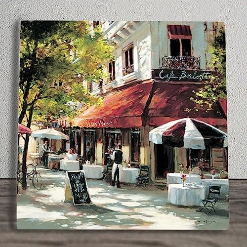 Image of Global Designs Cafe Berlotti Ceramic Tile Picture Plaque Sign Wall Art By Brent Heighton Paris Scene 20x20cm