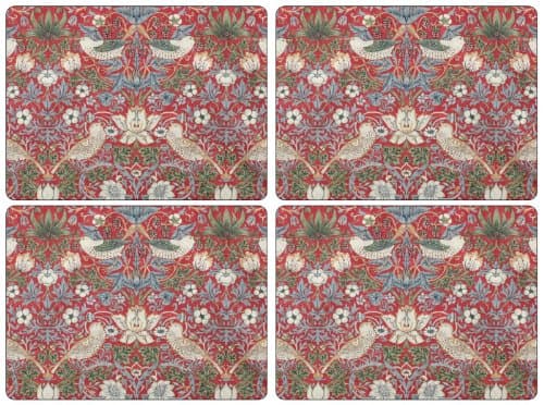 Image of Pimpernel Strawberry Thief Red Placemats, Wood, Multi-Colour, Small, Set of 4