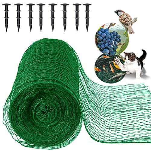 Image of MAIYADUO Garden Netting for Plants Fruit Veg Patch Grass Seeds, Anti Bird Netting Kit with Plastic Ground Pegs, Pond Netting Cover, Plant Netting Protection Garden Mesh Fence (Green, 4x5M)