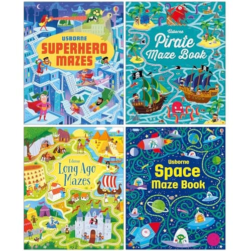 Image of Usborne Maze Series 4 Books Collection Set(Superhero Mazes, Pirate Maze Book, Long Ago Mazes & Space Maze Book)