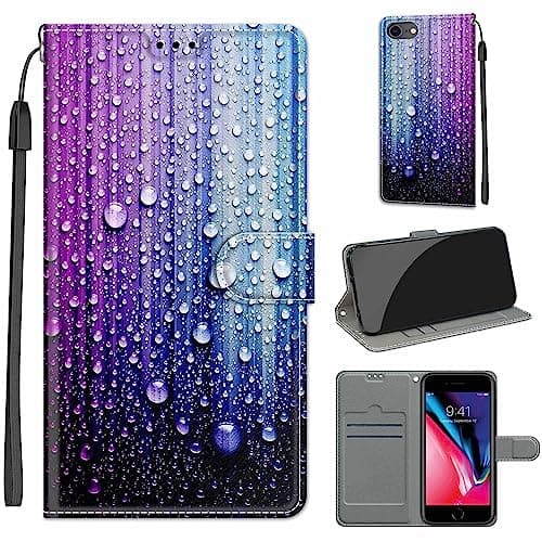 Image of TOMYOU iPhone SE 2022 5G/SE 2020/8/7 (4.7") Case, PU Leather Wallet Book Flip Folio Stand View Cover Pouch - Compatible with iPhone SE3/SE2/8/7 (Drop of water) - Pic:05