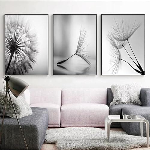 Image of ZBELLO Black White Dandelion Flower Wall Art Prints And Poster Nordic Living Room Wall Art Decorative Canvas Paintings for Living Room, Bedroom, Office (30×40 cm)