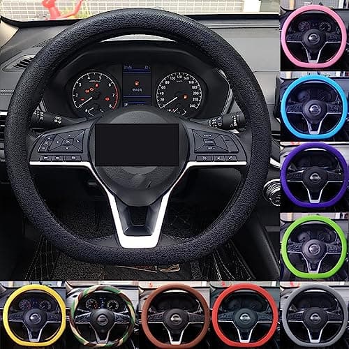 Image of Lioncool Cool Non-Slip Silicone Steering Wheel Protector, Car Steering Wheel Protective Cover, Silicone Material Car Steering Wheel Cover, Non-Slip Elastic Stretch Breathable (Black)
