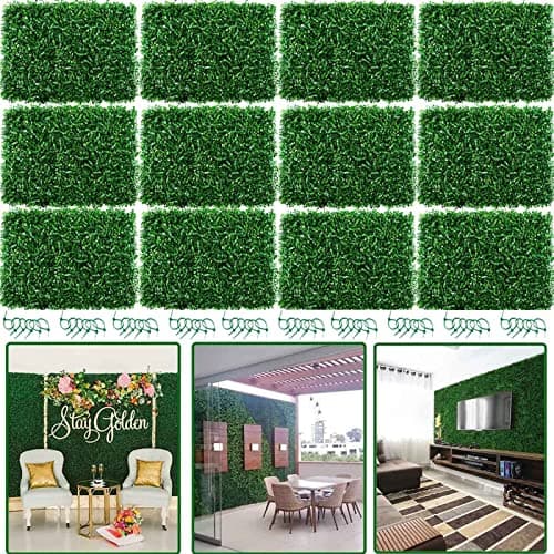 Image of Nisorpa Artificial Hedge Boxwood Panels Trellis Screening,12PCS Fake Ivy Plants Privacy Fence, 40 X 60cm Faux Hedges Wall Green Grass Backdrop for Indoor Outdoor Home Balcony Garden Decor