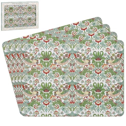 Image of The Leonardo Collection William Morris Strawberry Thief Placemats Set of 4 For Dining | Ideal Kitchen Mats Non Slip Washable Place Mats For Table | Easy to Clean Table Mats For Dinner Plates