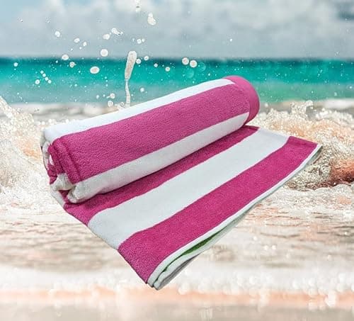 Image of Beach Towels for Adults Large Size perfect fit for sun lounger towel Soft velour cotton with quick dry terrytowel reverse Couple beach towel sets mix & match for family pool towel (PINK STRIPE)