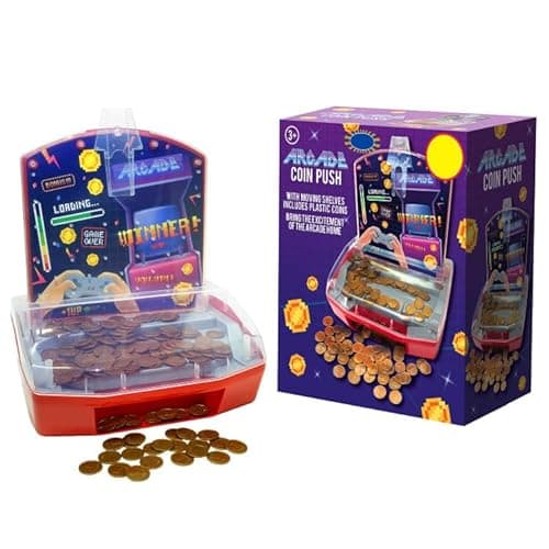 Image of Arcade Coin Push Machine - Pop Coins Into The Top of The Machine and Try to Push The Bottoms One Out onto The Ledge for You to Collect.