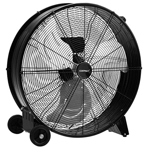 Image of COSTWAY 24 Inch Large Industrial Drum Fan, 3-Speed High-Velocity Floor Fan with Built-in Wheels & Handle, Metal Air Circulator Cooling Fan for Home Commercial Warehouse Workshop (Black)