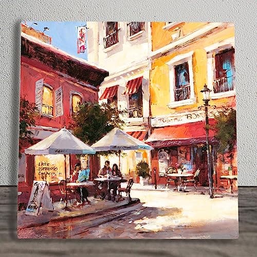Image of Global Designs Cafe Break Ceramic Tile Picture Plaque Sign Wall Art By Brent Heighton Paris Scene 20x20cm