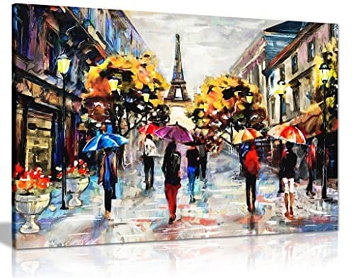 Image of Modern Oil Painting Colourful Paris Canvas Wall Art Picture Print (24x16)