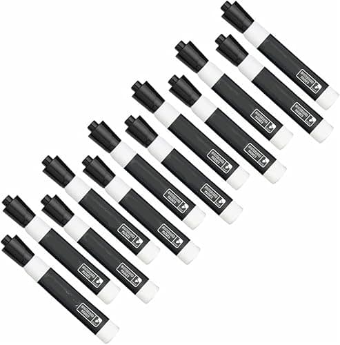 Image of 12 x Paper Mate Dry Wipe Marker Pens | Bold, Bullet Tip Felt Nib | Perfect for Writing on Whiteboards & for use at Home, School or Office | Black Colour Ink | Loose in Plain Packaging