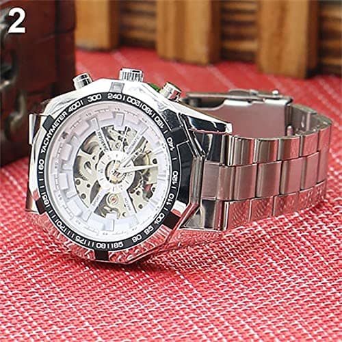 Image of Remorui Men Hand-Winding Skeleton Automatic Mechanical Stainless Steel Sport Wrist Watch Luxury Business Wristwatch White