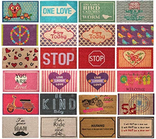 Image of LOVETRENDS Coir Door Mat Highly Absorbent – 70 cm x 40 cm Decorative Pink Door Mat with PVC Back (Live Laugh Love - Dark)