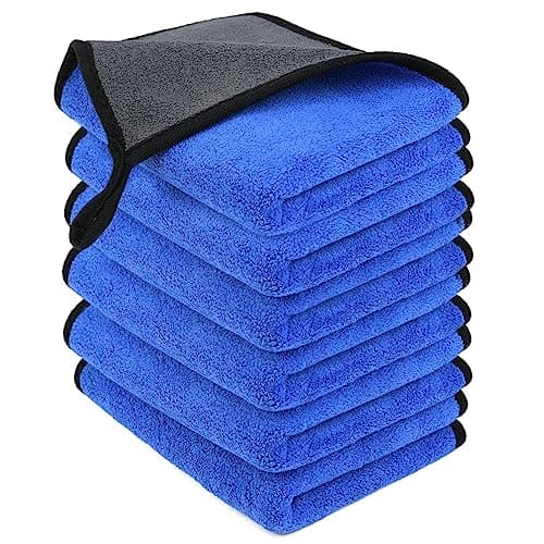 Image of URAQT Microfibre Cleaning Cloths, 6 Pack Car Cleaning Cloths, Two-layer Thickened Microfibre Towels, Lint Free Super Absorbent Cleaning Towel for Household and Car Washing, Drying, Detailing, 40x60cm