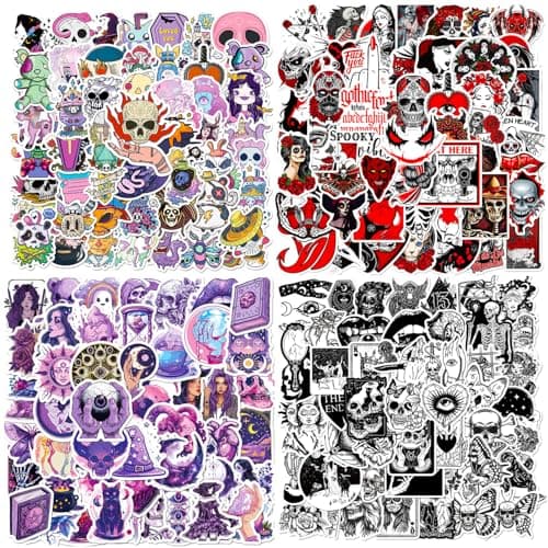 Image of 200PCS Aesthetic Gothic Stickers, Cool Vinyl Waterproof Dark Romance Thriller Horror Skull Stickers for Laptop Phone Water Bottle