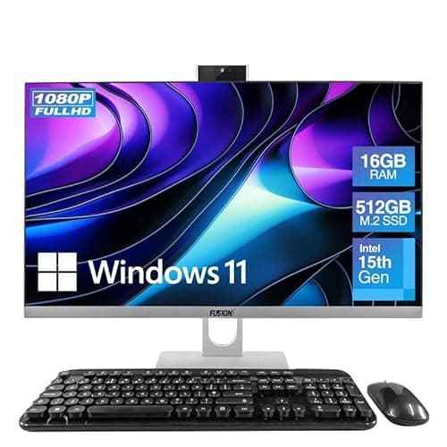 Image of 23.8" Full HD All in One PC Desktop Computer (Dec 2025 Release) - 16GB RAM, 512GB SSD, Windows 11, Intel 15th Gen Quad-Core CPU, HDMI, USB 3.0 - AIO PC with Wireless Keyboard, Mouse, 3MP Web Camera