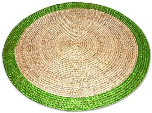Image of Ripaz Vogue Farmhouse Jute Rug Hand Woven Round Area Rug for Home Decor, Living Rooms, Kitchen, Hallway, Bedroom (Beige + Green Border, 120x120 cm (4x4 Feet))