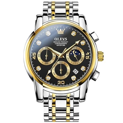 Image of OLEVS Watches for Men Two Tone Stainless Steel Analog Quartz Men's Watch Classic Black Arabic Numerals Chronograph Dial Man Watch Luxury Diamond Waterproof Luminous with Date Mens Watches