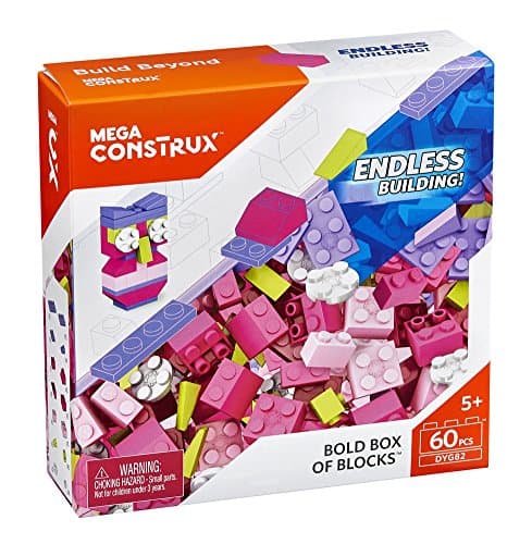 Image of Mega Bloks Construx DYG82 Bold Box of Building Construction Bricks Pink 60pc