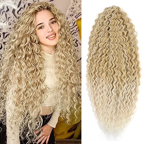 Image of YEESHEDO 3 Packs 22" Ocean Wave Crochet Hair Water Wave Twist Crochet Hair Deep Wave Curly Braiding Hair Extension Kanekalon Synthetic Wavy Braid Hair for women (Ombre Blonde)