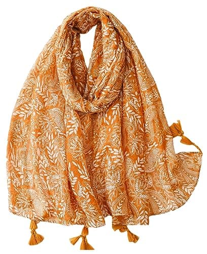 Image of FAIRYGATE Orange Scarf Women Soft Cotton Hemp Ladies Scarfs Long Shawl and Wrap Big Head Oversized Scarves 46019